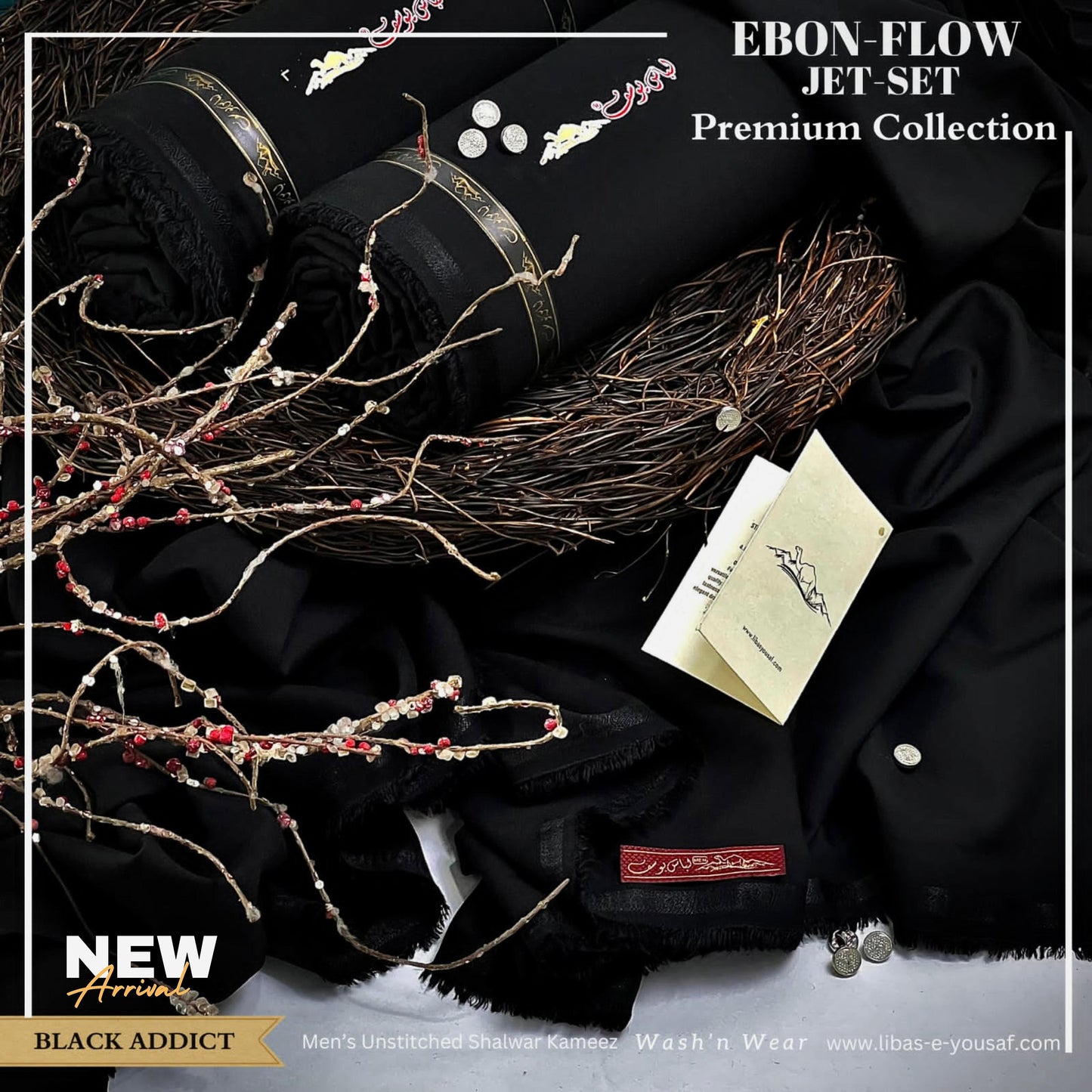 Libas-E-Yousaf Ebonflow JET-BLACK Wash And Wear